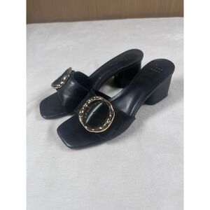 A New Day Sandals Womens Size 8.5 Black Buckle‎ Slide Block Heel Dress Shoes